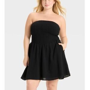 Target Universal Thread Womens Black Smocked Crinkle Gauze Mini Sundress Size XS